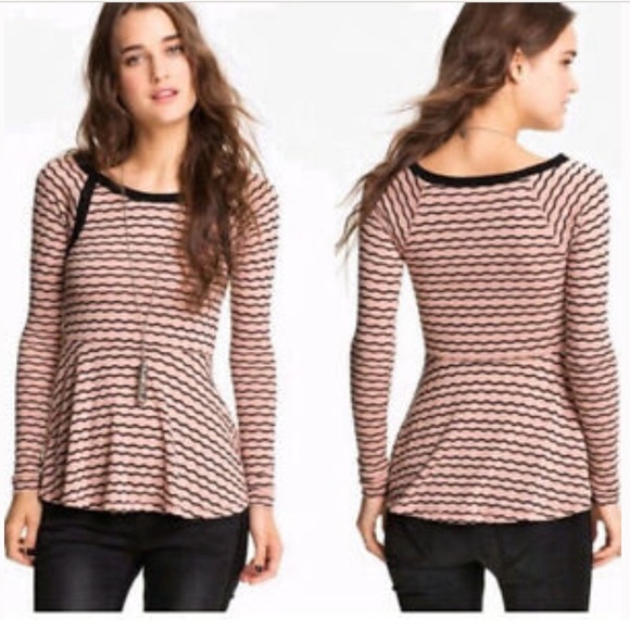 Free People Long Sleeve Striped Peplum Top Sz S - Picture 1 of 6